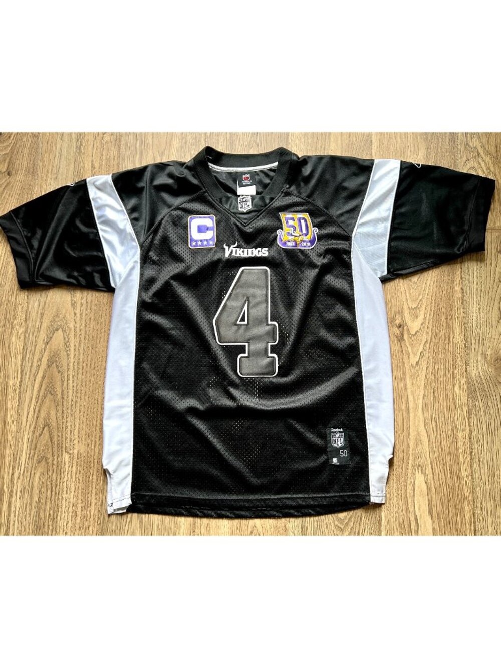 Minnesota Vikings Reebok  #4 Brett Favre Jersey 50th Anniv. & Captain Patch 50